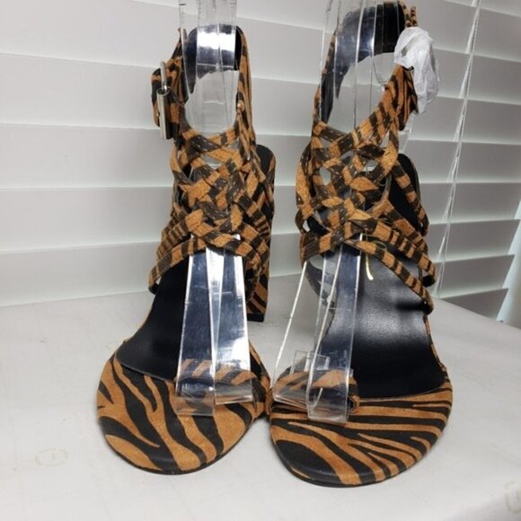 So Me Zandy Brown Zebra Print Open Toe Heels - Picture 7 of 12